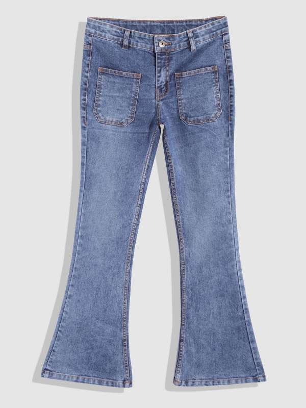 YiZYiF Kids Girls Casual Flared Denim Pants Mid Rise Boot Cut Jeans School  Wear