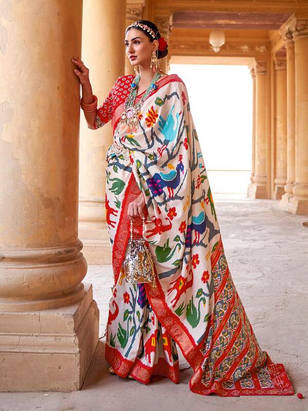 Buy Women's Pure Silk Cream Woven Design Woven saree With Blouse Piece  Online. – Odette