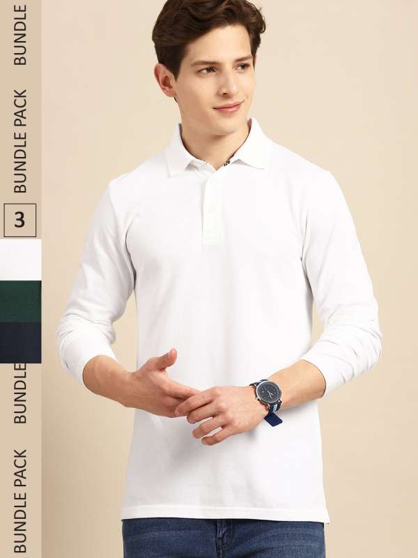 White Long Sleeve Polo Casual Set in Pure Cotton