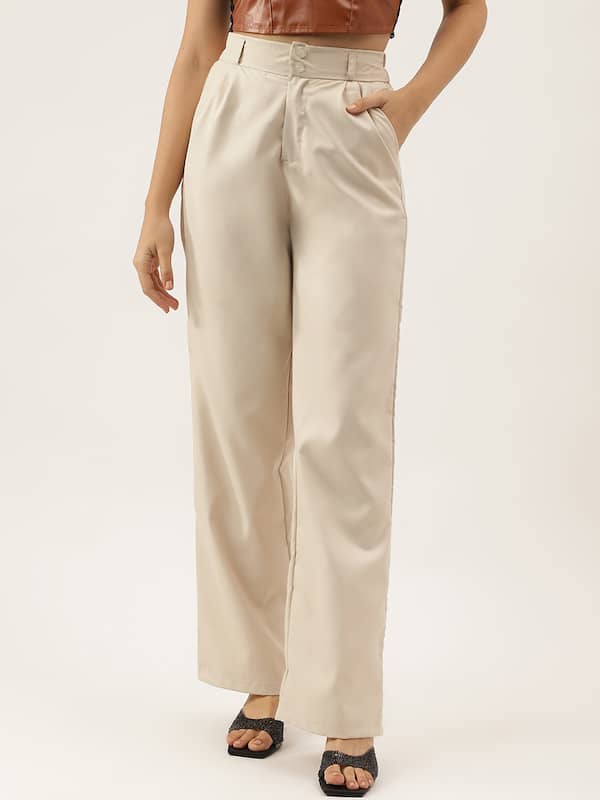 Buy Women CreamColoured Straight Fit Solid Formal Trousers online   Looksgudin