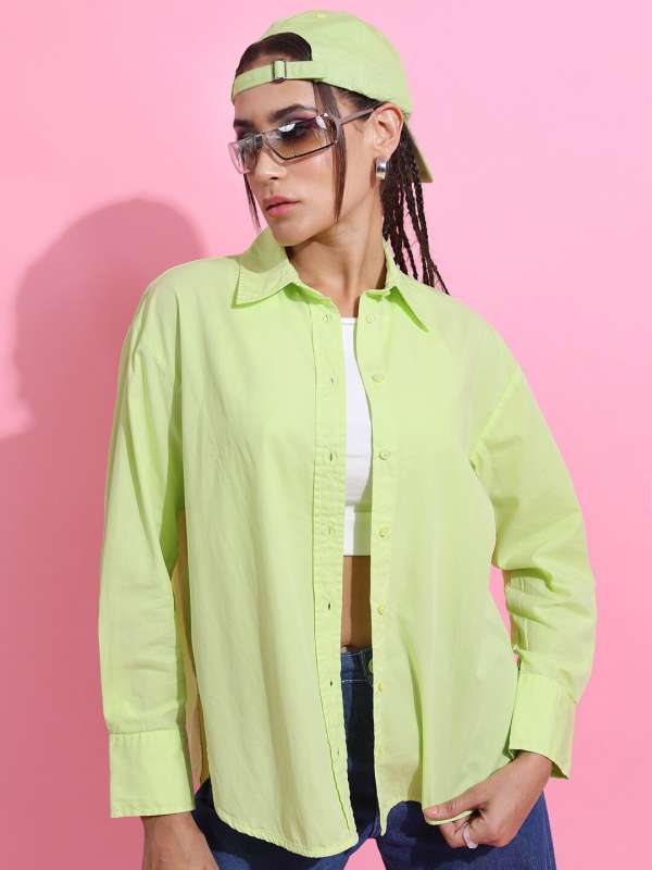 Buy SHEER LOOSE BUTTON-DOWN GREEN SHIRT for Women Online in India