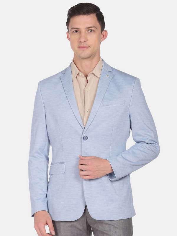 Arrow Men Olive Grey Single Breasted Patterned Knit Blazer, Green (42)