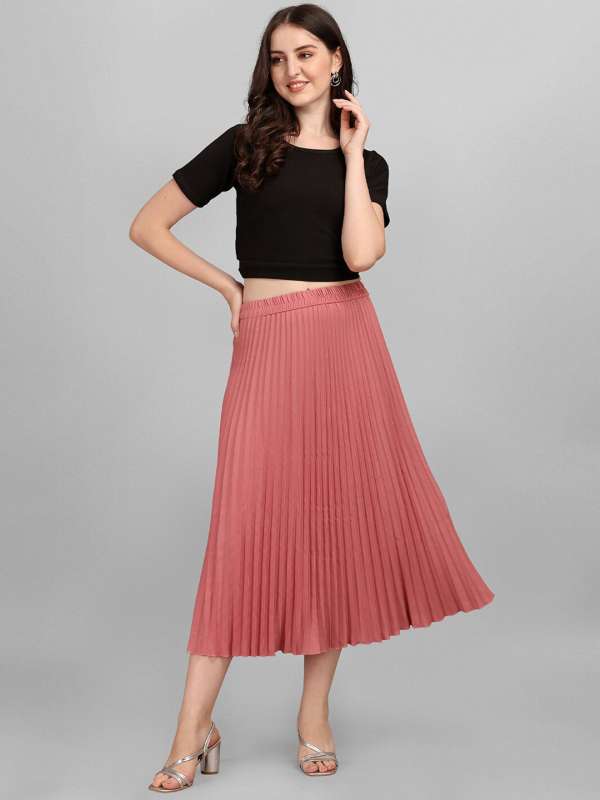 Berrylush Women Solid Black Elastic Waist Accordion Pleat Slip-On Flared  Mini Skirt