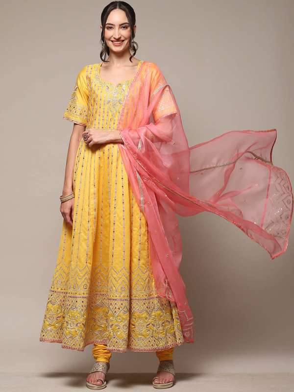 Biba Yellow Anarkali Suit Buy Biba Yellow Anarkali Suit online in India