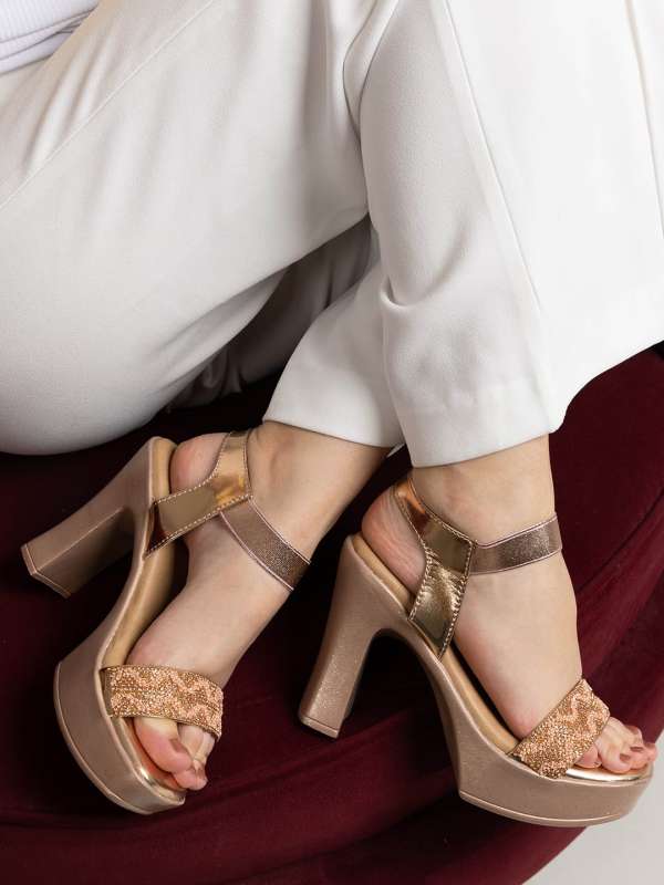 Gold high heel platform sandals discount