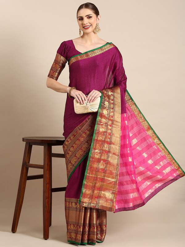 Buy Purple Silk Cotton Woven Design Narayan Peth Saree Online at  desertcartINDIA