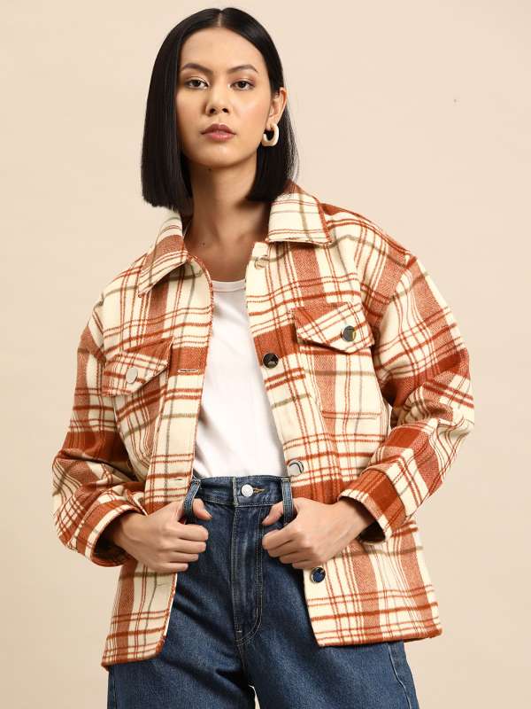 Brown Oversized Flannel Shirt, Tops