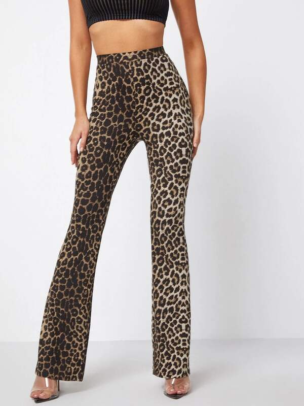 Brown Leopard Print Flared Trousers  New Look