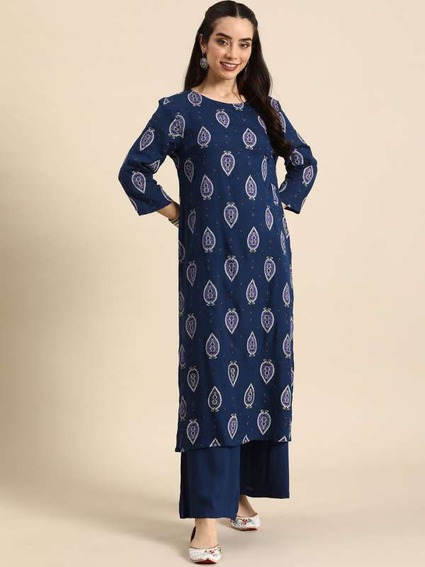 Buy Floral Print Blue Kurti And Pant Set for Girls Online