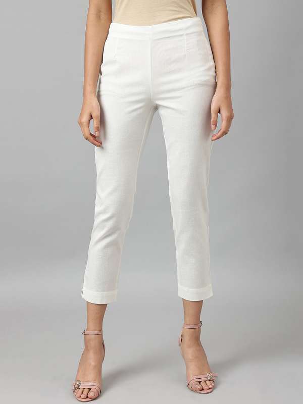 W Slim Fit Women White Trousers  Buy W Slim Fit Women White Trousers  Online at Best Prices in India  Flipkartcom