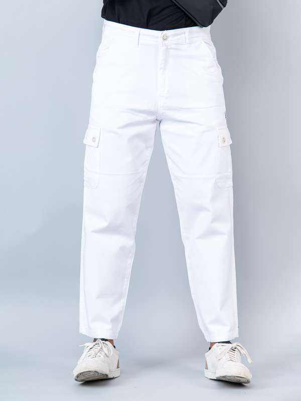 White Cargo Pants Stretch Waist High Rise Combat Trousers Short Leg  eBay