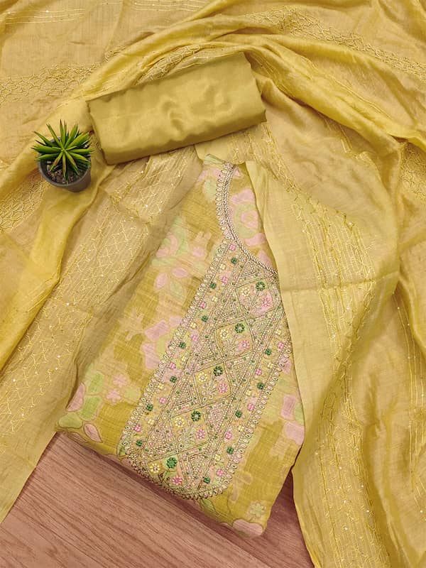 Stylee LIFESTYLE Dress Material : Buy Stylee Lifestyle Lemon Yellow Muslin  Embroidered Dress Material Online | Nykaa Fashion.