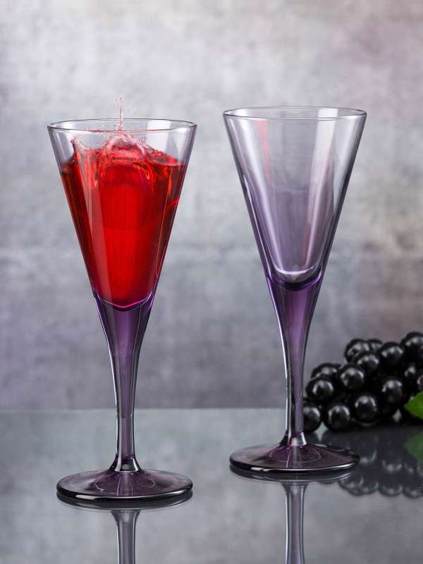 Set, 2pcs Wine Glasses Red Stem And Black Background Crystal Red