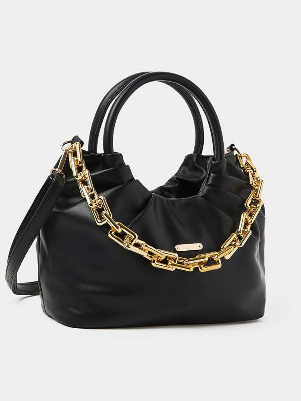 Haute Sauce Black Textured Structured Sling Bag with Chain Strap: Buy Haute  Sauce Black Textured Structured Sling Bag with Chain Strap Online at Best  Price in India