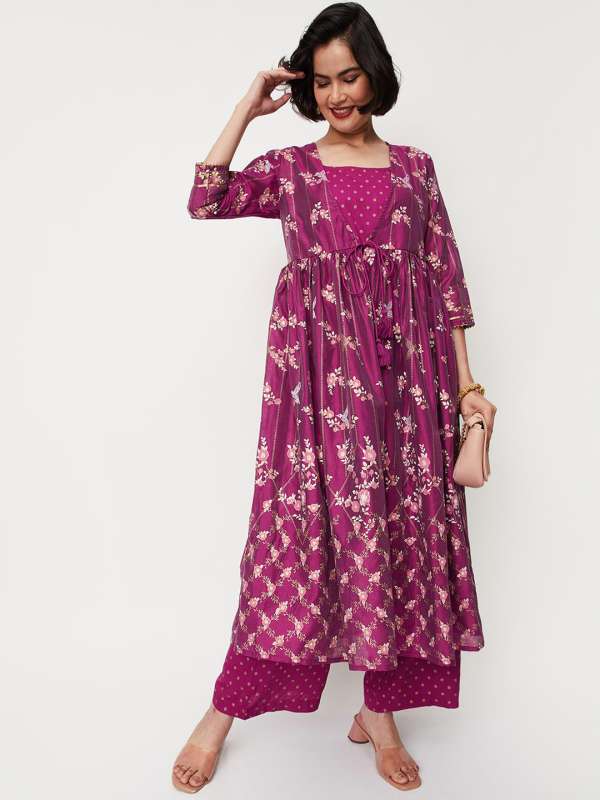 Buy Anahi Women Blue Round Neck Printed Anarkali Kurta - NNNOW.com