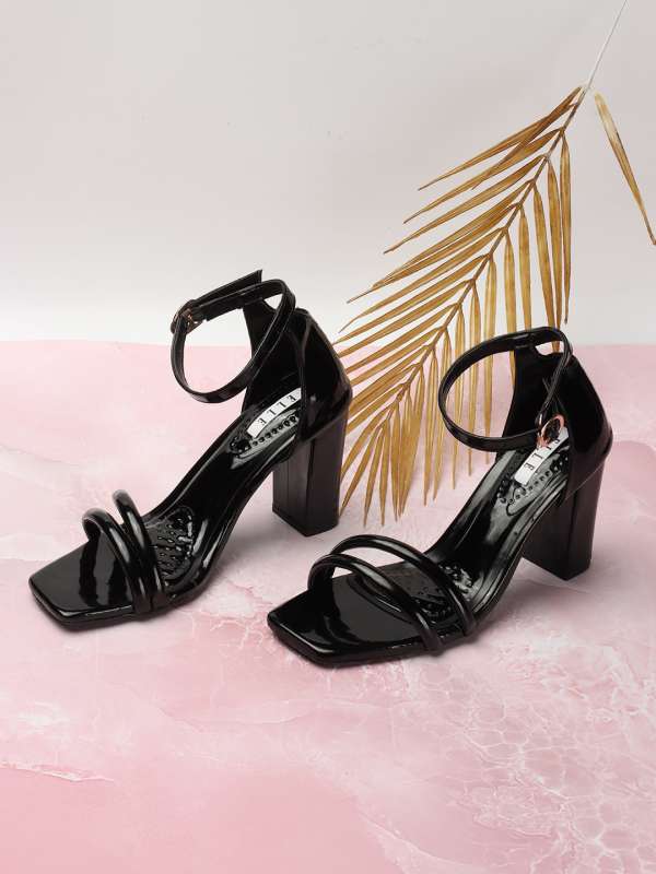 3 strap sales black heels
