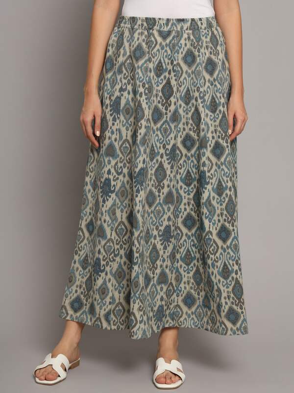Buy W Blue  White Printed Maxi Flared Pure Cotton Skirt  Skirts for Women  3100381  Myntra