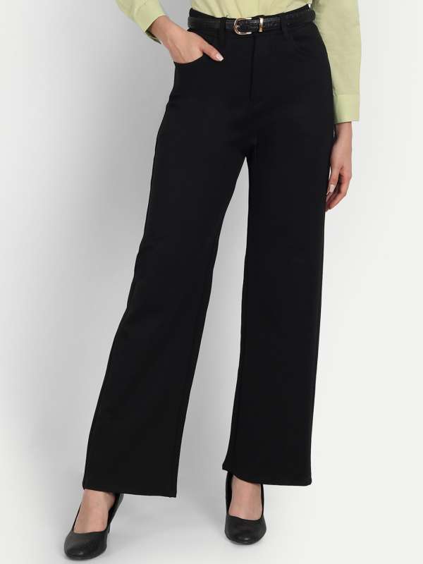Buy Women Navy Blue High Rise Straight Pants  Formal Trousers Online India   FabAlley