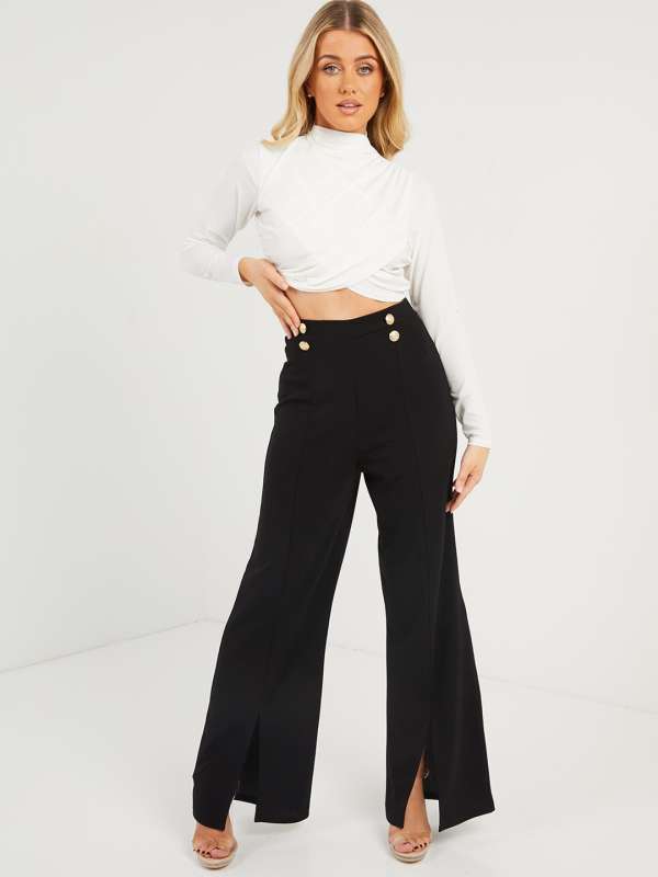 Buy SweatyRocks Womens Casual Wide Leg High Waisted Button Down Straight  Long Trousers Pants Online at desertcartINDIA