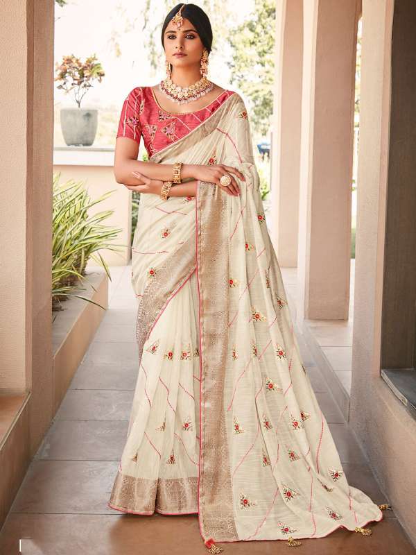 Off White Saree Buy Trendy Off White Saree Online in India Myntra