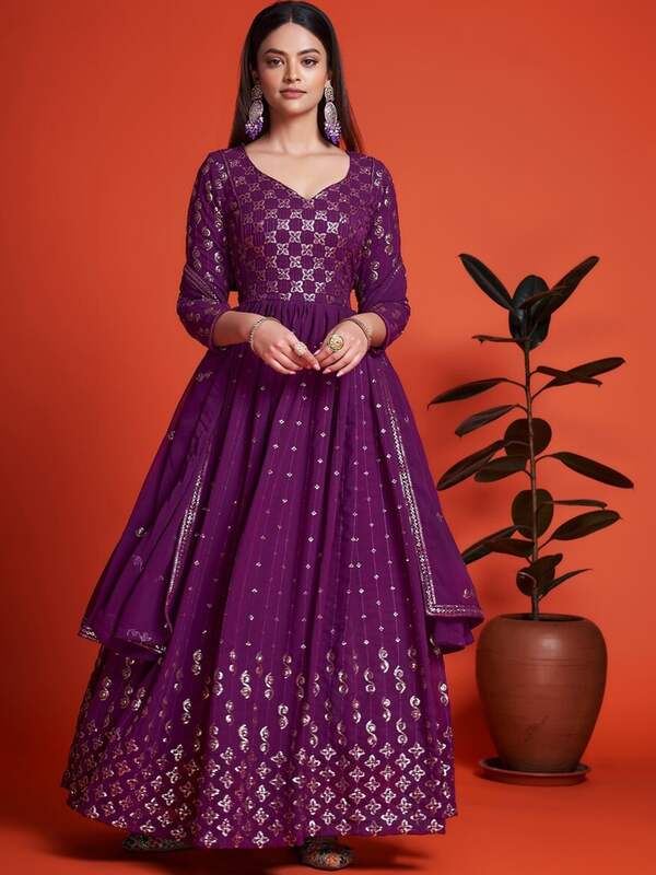 Anarkali Gown with Dupatta for Wedding in Blue Colour