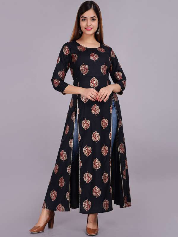 Foil Print High Slit Fusion Kurtas Buy Foil Print High Slit