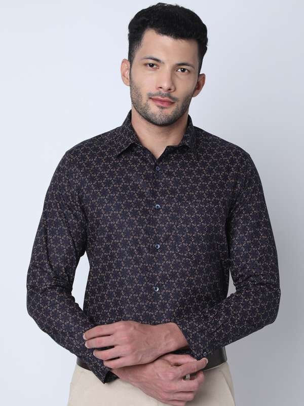 Oxemberg Navy Blue Slim Fit Printed Formal Shirt Buy Oxemberg