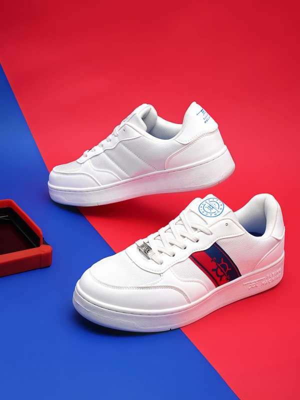 White sneakers store with stripes