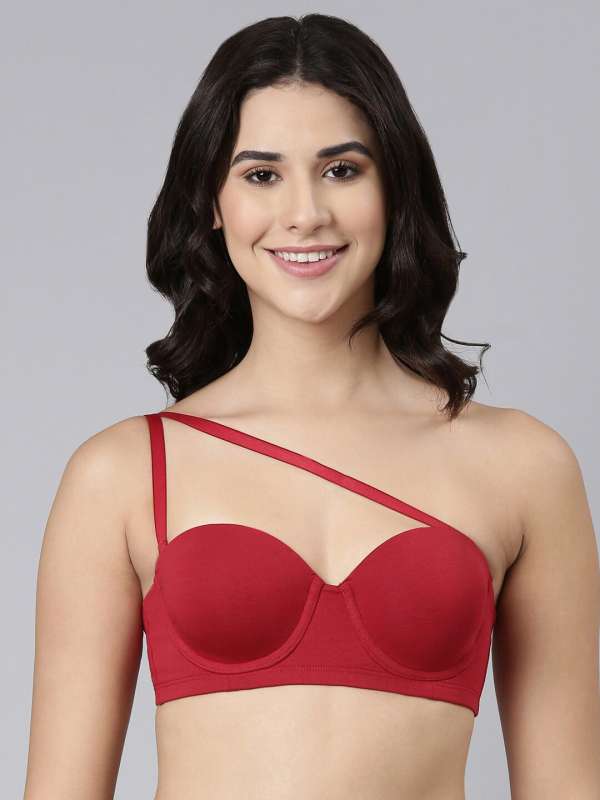 Buy Enamor Maroon Non Wired Non Padded Full Coverage Bra With Lace A014 -  Bra for Women 2295481