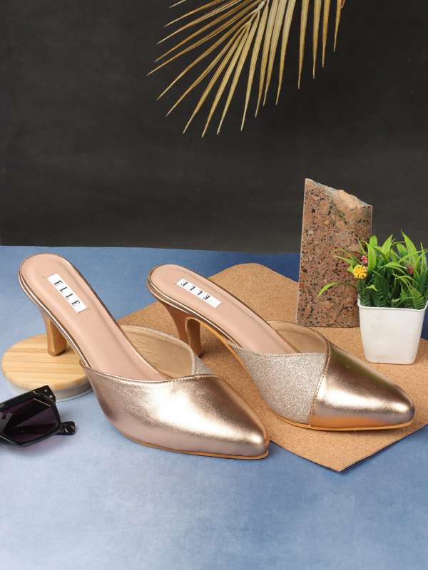 Gold top pointed mules
