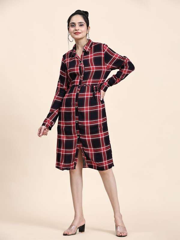 Red and black check shop shirt for girl online