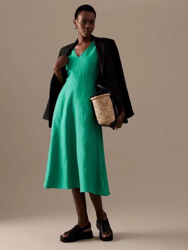 Marks and spencer green dress on sale