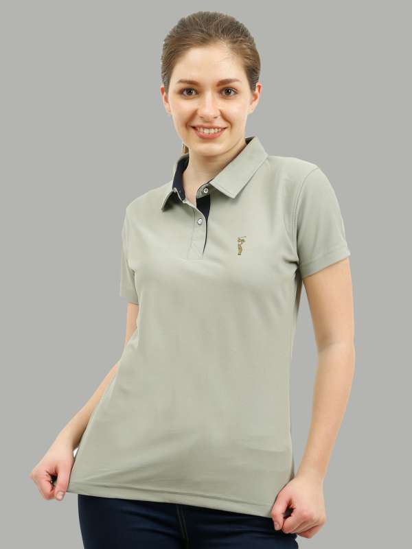 NIKE Solid Women Polo Neck Grey T-Shirt - Buy NIKE Solid Women Polo Neck  Grey T-Shirt Online at Best Prices in India