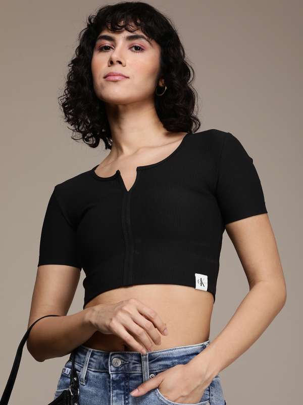 Calvin Klein For Uo Long-sleeve Cropped Top in Black