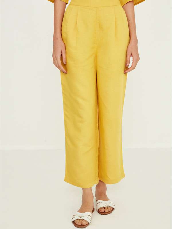 Solid Yellow MidRise Trouser Pants  ZOMO