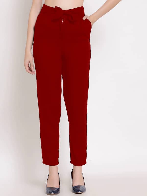 Buy PANIT Women Pink Smart Slim Fit Solid Cigarette Trousers - Trousers for  Women 8438107 | Myntra