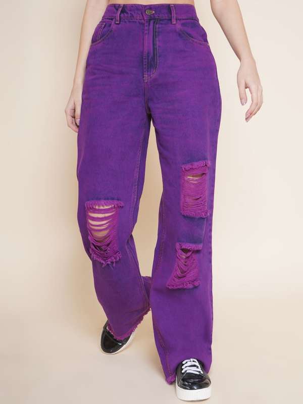 Buy Women High Rise Straight fit Jeans (32, Purple) at