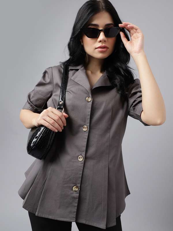 Grey formal shirt women's hot sale