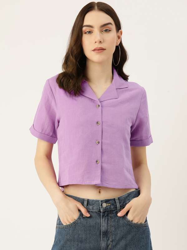 SHEIN Buttoned Front Crop Top - Lilac Purple / XS
