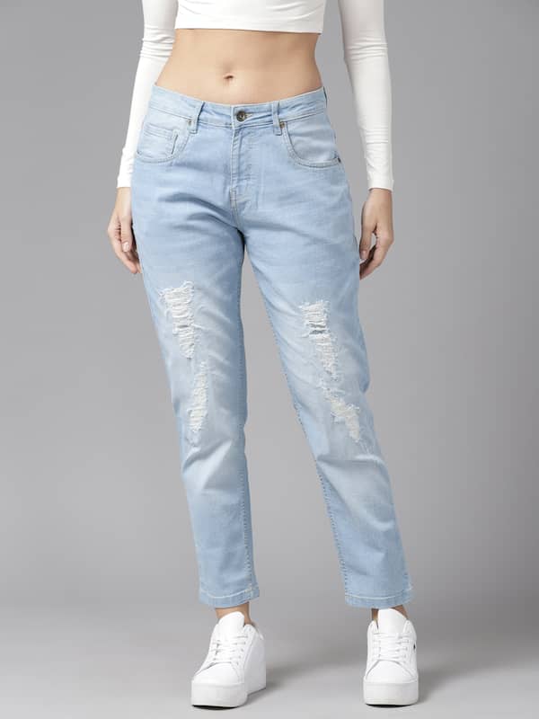 Curvy-fit acid wash shuttle-woven denim WR.UP® shaping jeans with rips