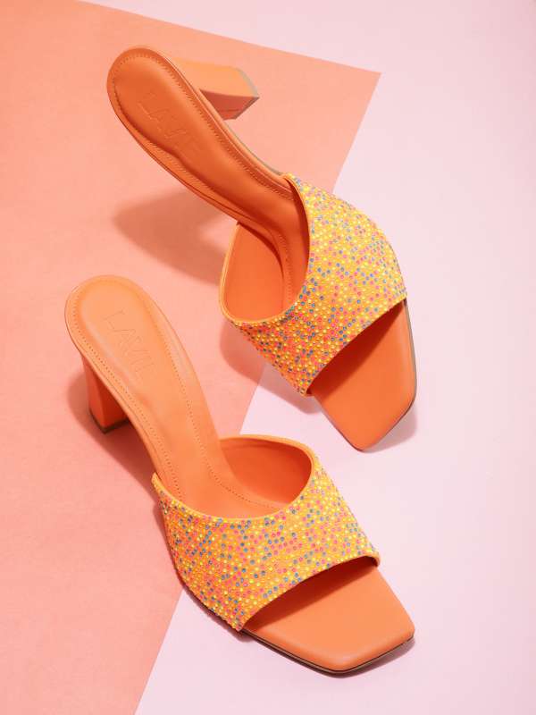 Orange heeled mules store