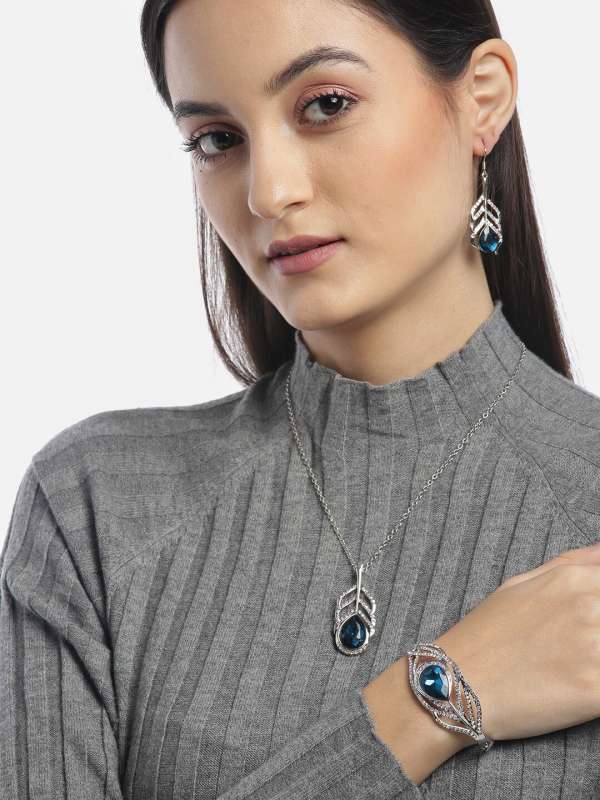 Buy Blue Silver Jewellery Set online in India