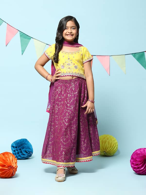 Buy Biba Kids Orange Printed Lehenga Choli for Girls Clothing Online @ Tata  CLiQ