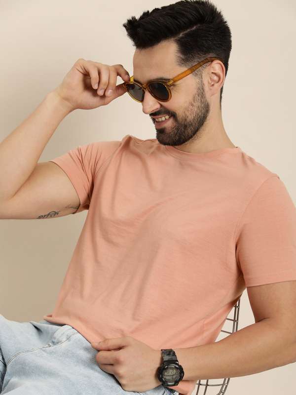 Men Peach Tshirt - Buy Men Peach Solid Tshirt online in India