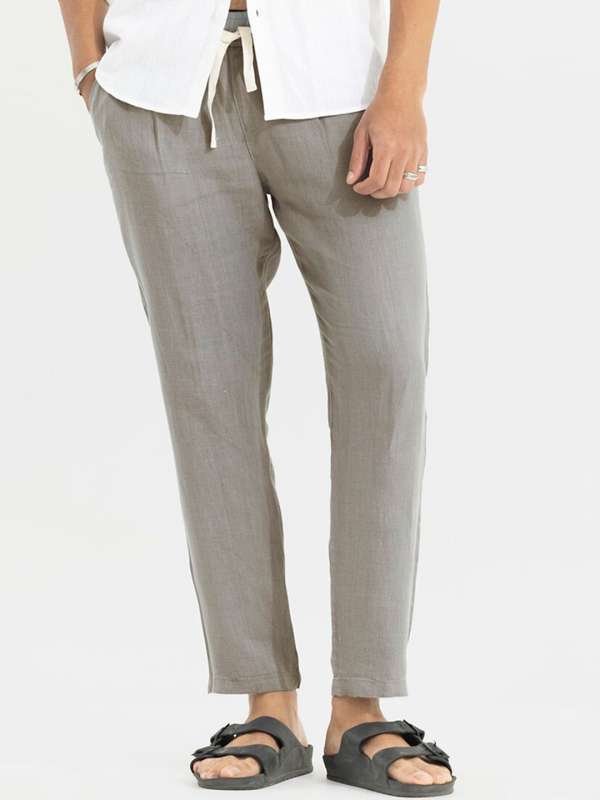 Light Grey Striped Drawstring Ames Trousers in Pure Linen  SUITSUPPLY India
