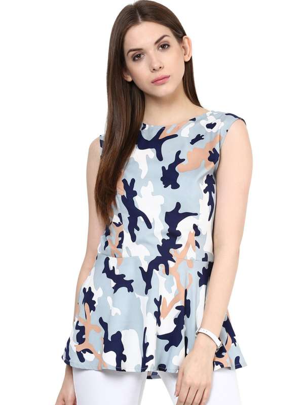 Camouflage peplum top on sale
