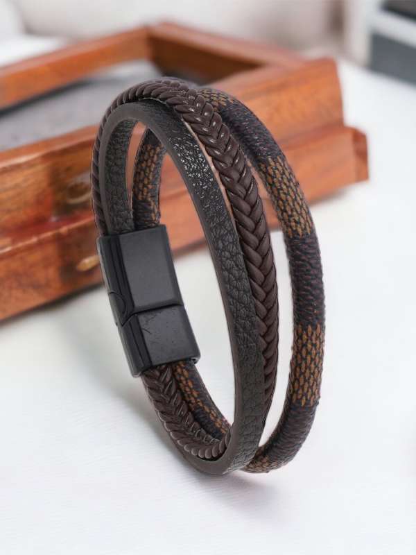 Mens Thick Brown Woven Leather Bracelet  Lisa Angel