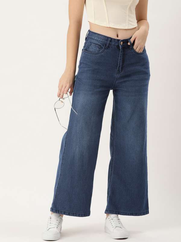 Mast & Harbour Women Blue Wide Leg Flared Mid-Rise Clean Look Jeans