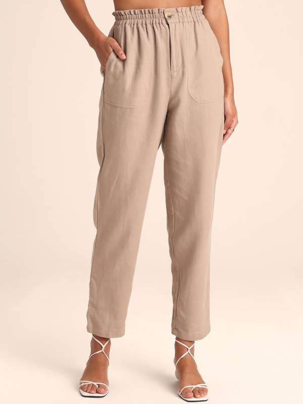 High Waisted Trousers with Belt Zoza Beige  MONTELLAcouk