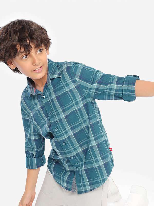 JusCubs Boys Checkered Casual Green Shirt - Buy JusCubs Boys